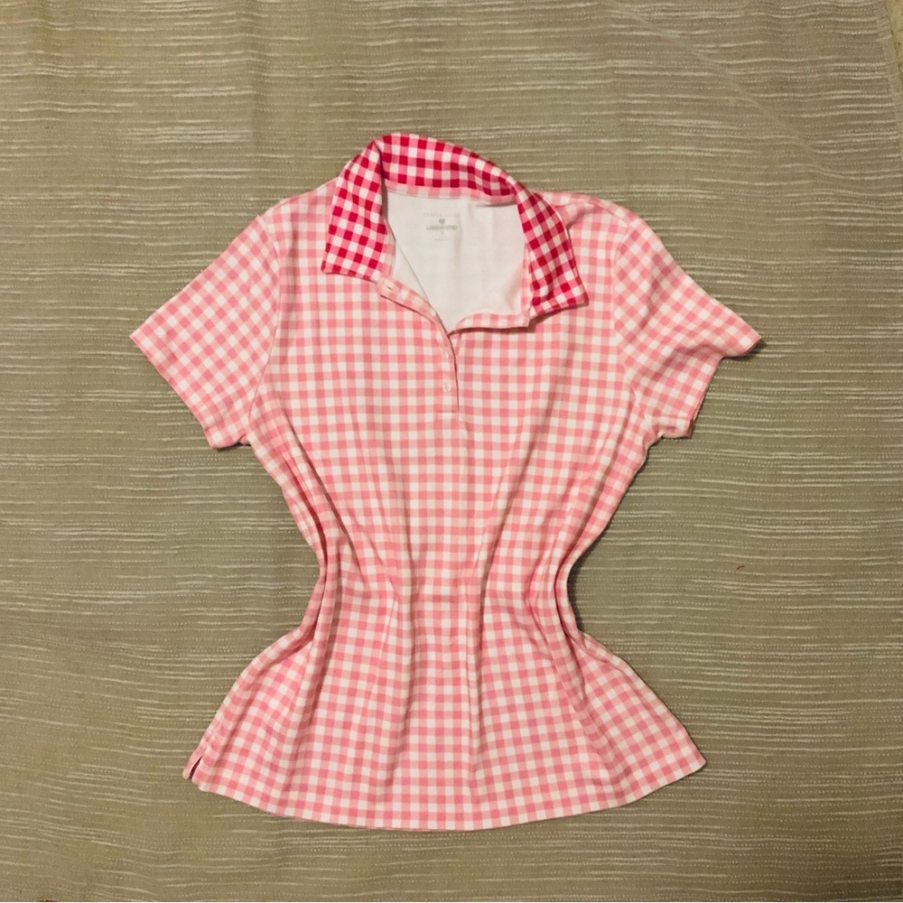 Women's Pink Gingham Cotton Polo Top